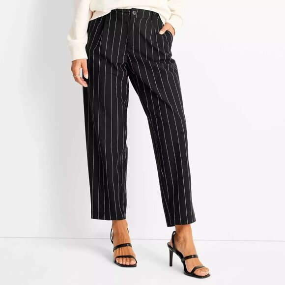 NWT Future Collective Black Pinstripe Pleated Trousers - Picture 2 of 12